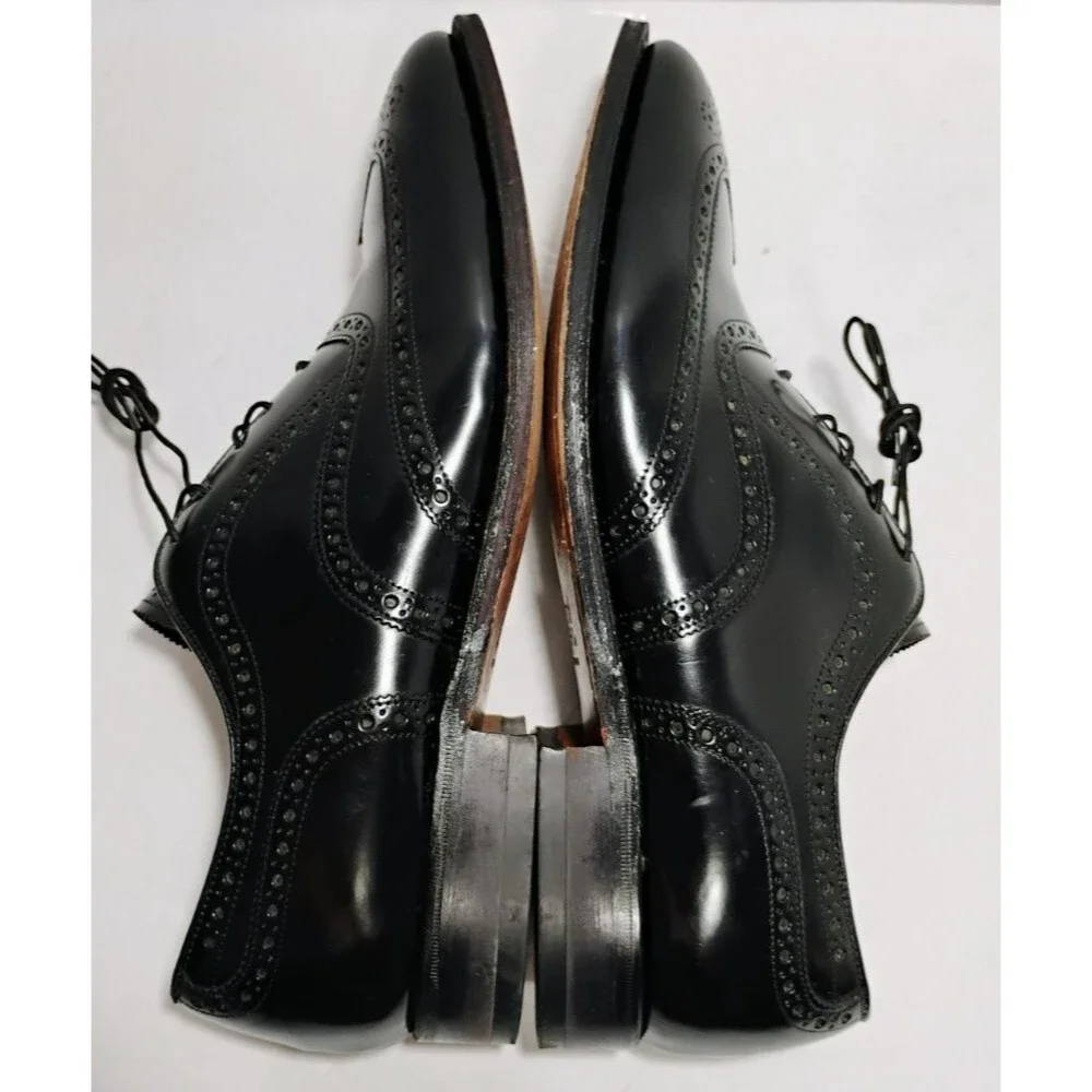 Johnston & Murphy Black Leather Wingtip Oxford Dress Shoes Mens 10.5 D